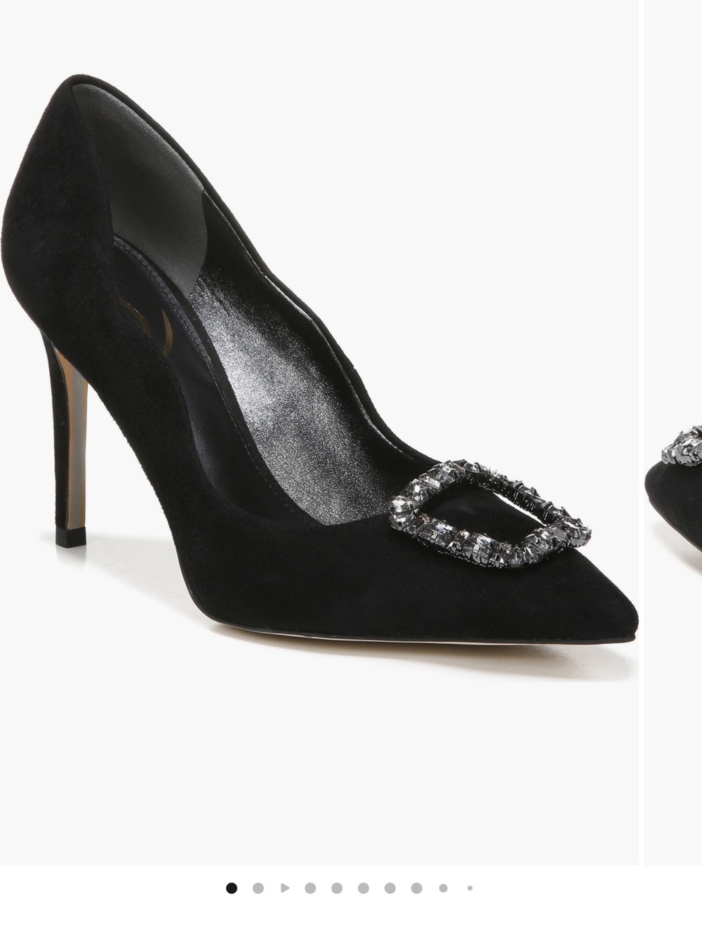 Sam Edelman Black Suede Pointed Toe Pump with Jeweled Buckle